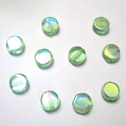 10 perles rondes et plates électroplate plaqué ab couleur vert clair  8mm