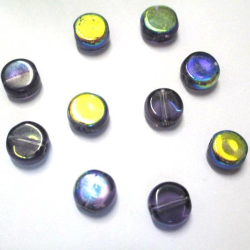 10 perles rondes et plates électroplate plaqué ab couleur violet 8mm