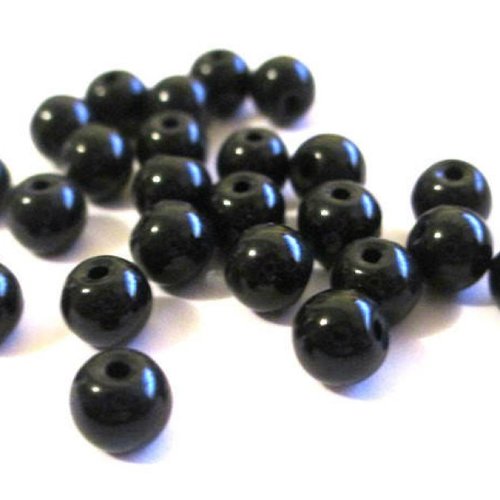 20 perles en verre noires  6mm