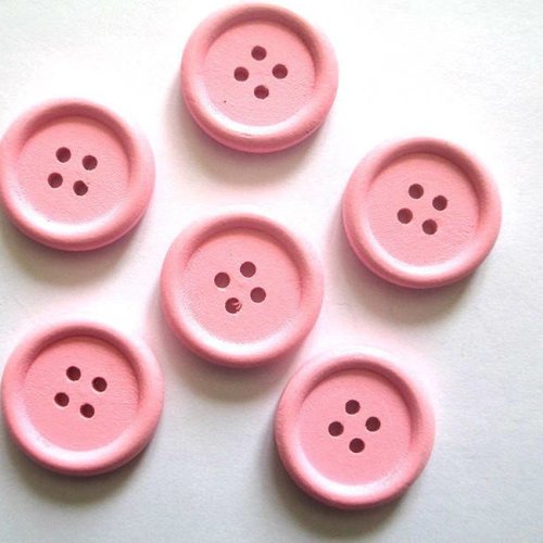 6 boutons en bois 23mm rose à 4 trous