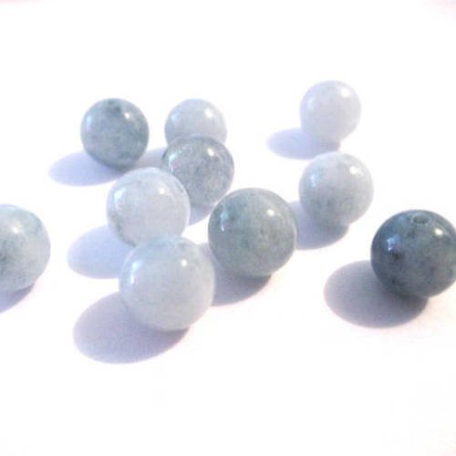 10 perles jade naturelle gris bleu  8mm (46) 