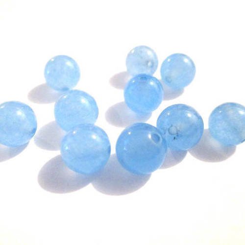 10 perles jade naturelle bleu 8mm (33) 