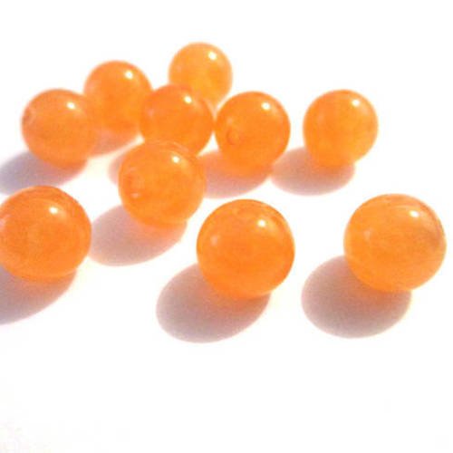 10 perles jade naturelle orange  8mm (31) 