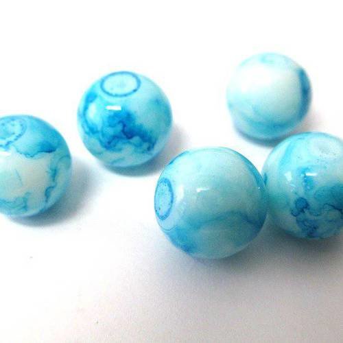 10 perles bleu en verre tréfilé  12mm 