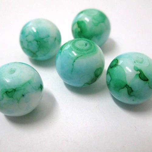 10 perles bleu vert en verre tréfilé  12mm 