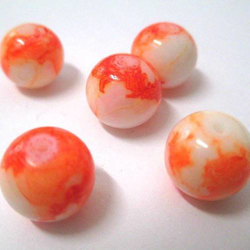 10 perles orange en verre tréfilé  12mm 