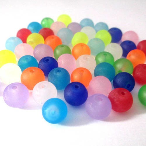50 perles  givré en verre mélange de couleur 8mm (e-35) 