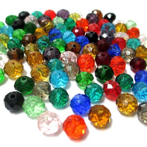 105 perles mélange de couleur rondelle à facettes  en verre 6x8mm 