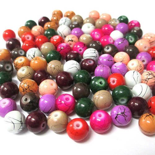 100 perles tréfilé noir ronde en verre peint mélange de couleurs 8mm 