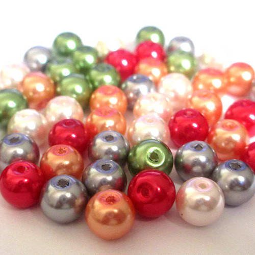 50 perles nacré en verre mélange de couleur 8mm (e-34) 