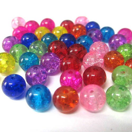 45 perles craquelé en verre mélange de couleurs 8mm 