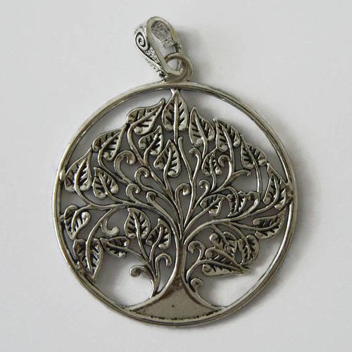 1 grande breloque pendentif motif arbre couleur argenté 80x60mm 