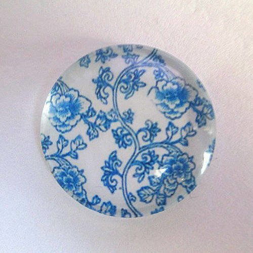 1 cabochons en  verre imprimé fleur bleu 25mm (10) 