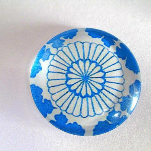 1 cabochons en  verre imprimé fleur bleu 25mm (8)