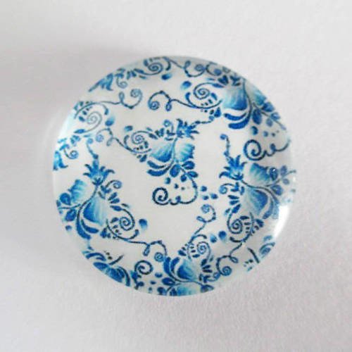 1 cabochons en  verre imprimé fleur bleu 25mm (3) 