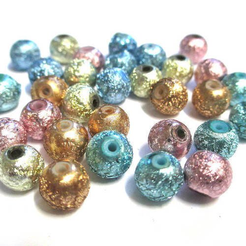 30 perles mélange de couleur  brillant  en verre  8mm 