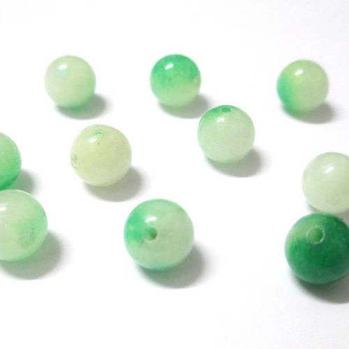 10 perles jade naturelle vert et blanc 8mm 