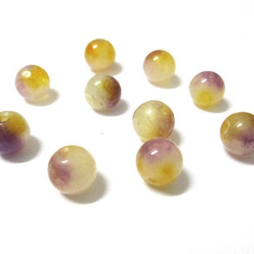 10 perles jade naturelle marron violet et blanc 8mm 