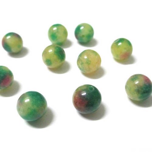 10 perles jade naturelle jaune vert et rose 8mm 