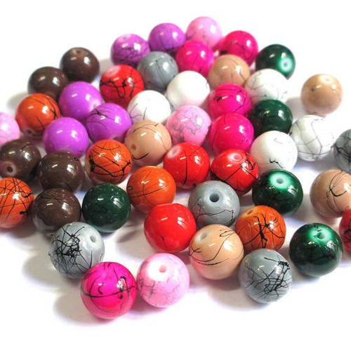 50 perles mélange de couleur  tréfilé noir ronde en verre peint  10mm 