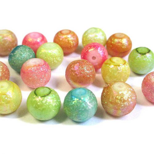 18 perles brillantes mélange de couleur en verre 10mm 