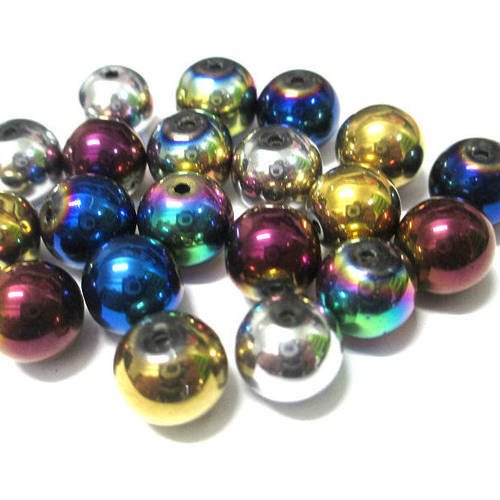 20 perles electroplate mélange de couleurs en verre 10mm (4 de chaque couleur) 