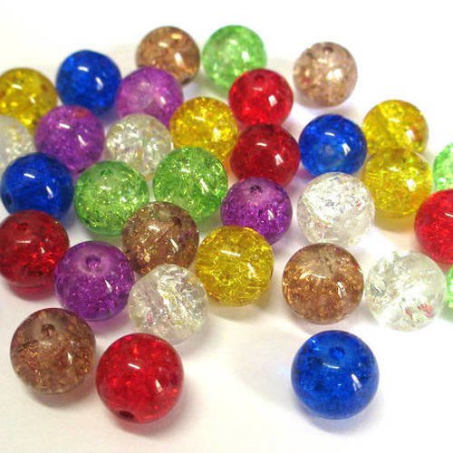 35 perles  craquelé en verre mélange de couleurs 10mm (e-34) 