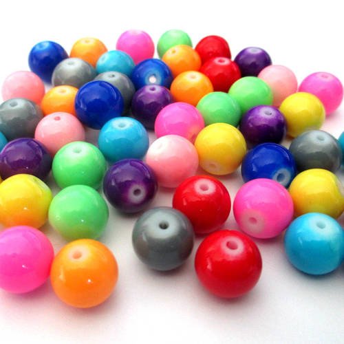 50 perles mélange de couleur en verre peint 10mm 