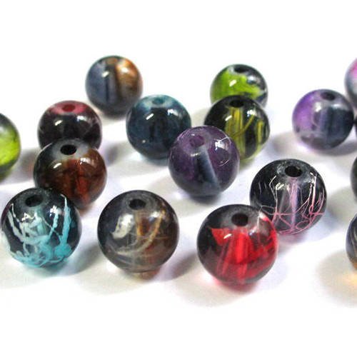 18 perles noir tréfilé translucide  mélange de couleur 10mm 
