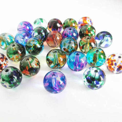 25 perles en verre transparentes tréfilé mélange de couleur 10mm 