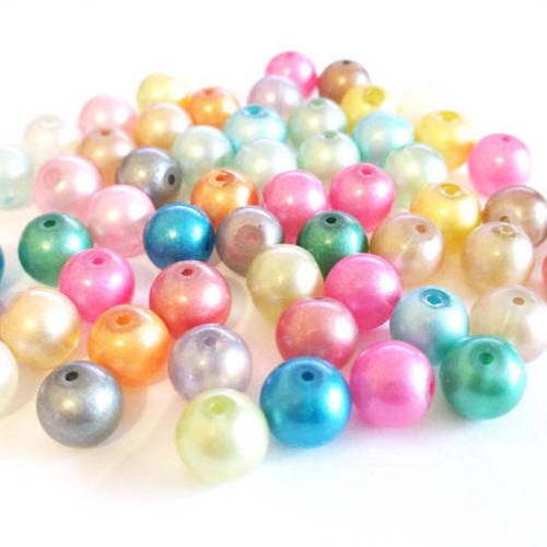 51 perles mélange de couleur brillant en verre  10mm 