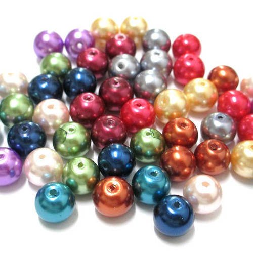 Lot 50 perles verre nacré en verre mélange de couleur 10mm 