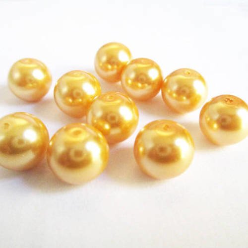 10 perles nacré  jaune or  en verre 10mm (f-) 