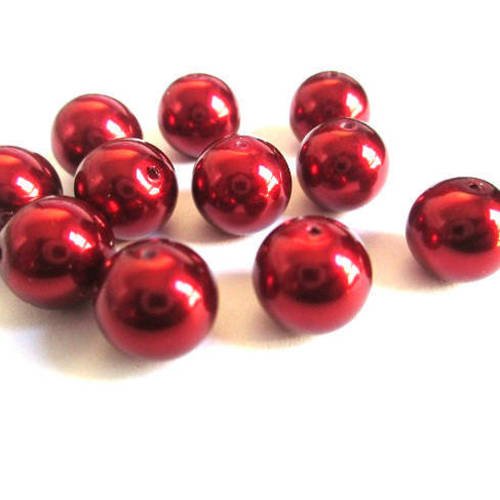 10 perles nacré  rouge  en verre 10mm (f) 