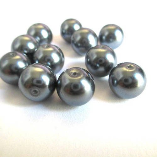 10 perles nacré  gris en verre 10mm (f) 