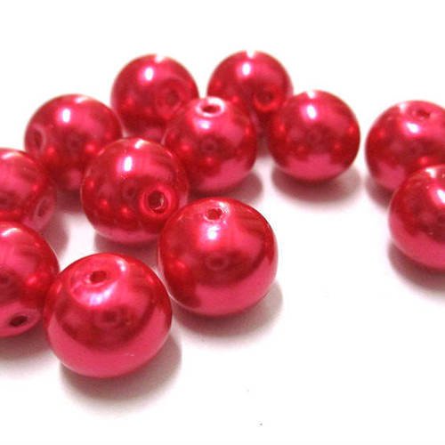 10 perles rouge vif nacré en verre 10mm (f-11) 