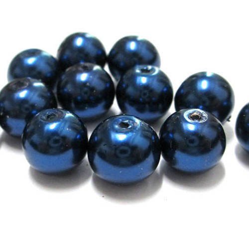 10 perles bleu foncé nacré en verre 10mm (f-03) 