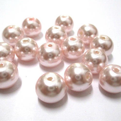 10 perles rose nacré en verre 10mm (f-02) 