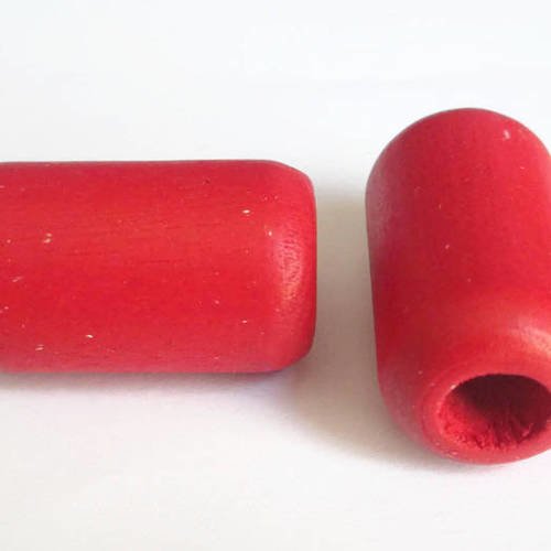 2 perles en bois tube 35x20mm couleur rouge 