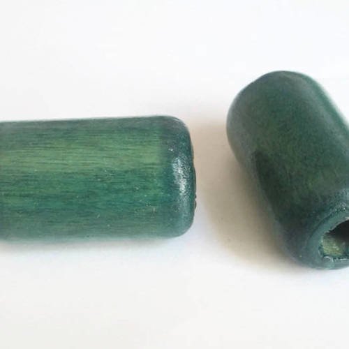 2 perles en bois tube 35x20mm couleur vert 