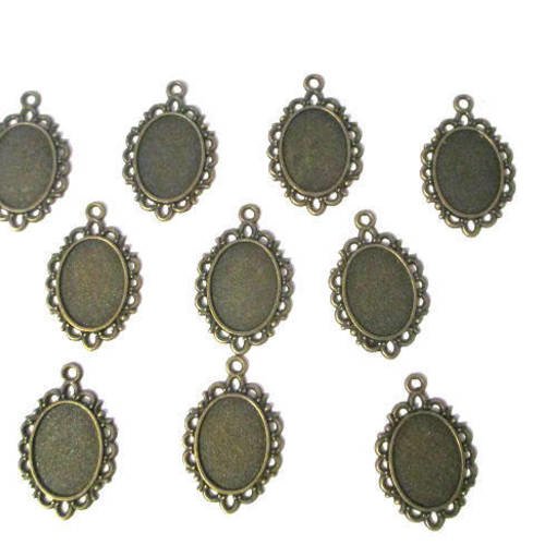 10 pendentifs support cabochon couleur bronze 31x20mm 