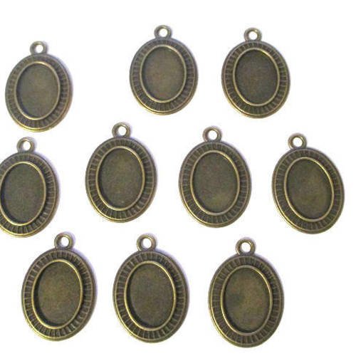 10 pendentifs support cabochon couleur bronze 31x22mm 