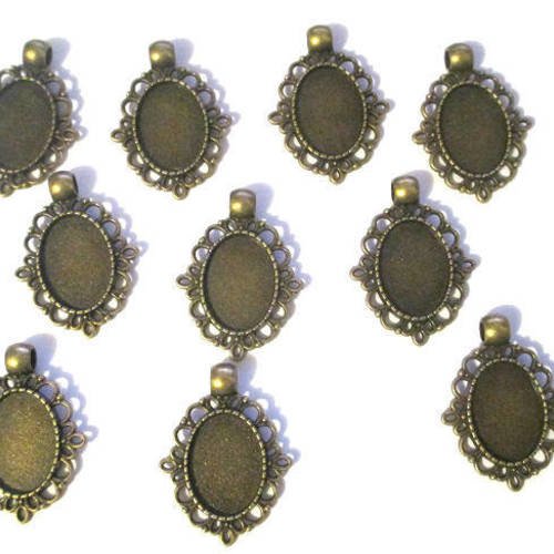 10 pendentifs support cabochon couleur bronze 33x22mm 