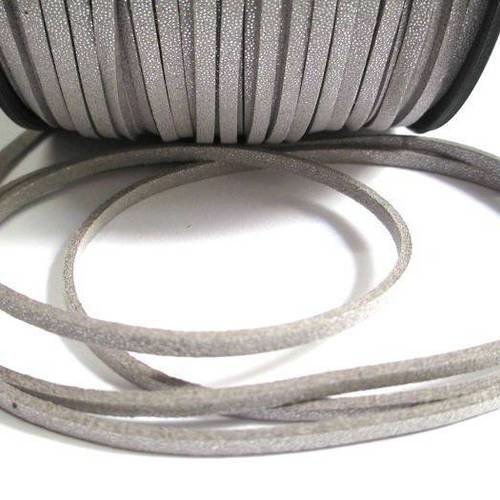 5m cordon suédine argenté aspect daim 3 mm 