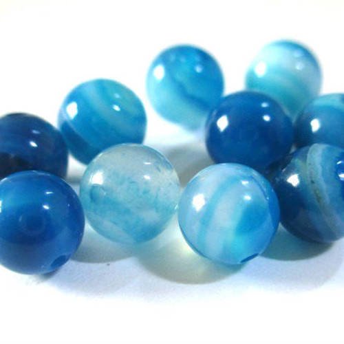 10 perles agate rayée nuances de bleu 6mm 