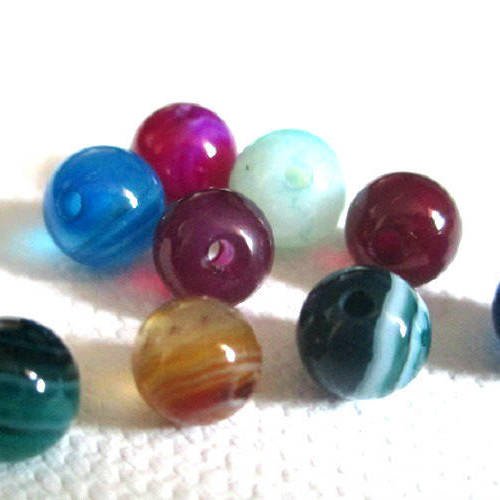 10 perles agate rayé mélange de couleur 6mm 