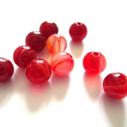 10 perles agate rayée nuances de rouge 6mm 