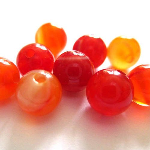 20 perles agate rayée nuances de orange 6mm 
