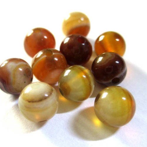 20 perles agate rayée nuances de marron 6mm 