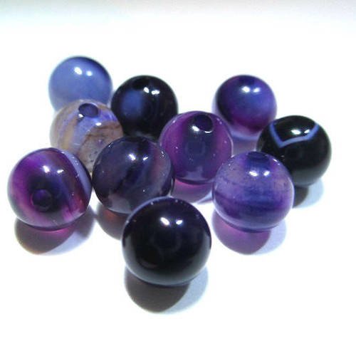 20 perles agate rayée nuances de violet 6mm 